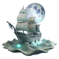 serene contemporary serene traditional A spectral ghost ship sailing through a stormy, moonlit sea, dramatic lighting, romanticism style authentic high resolution png