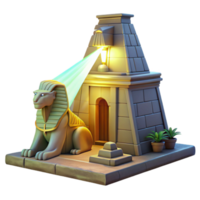 dramatic modern serene creative A mysterious sphinx guarding a hidden temple, illuminated by a single beam of light, ancient Egyptian style premium original png