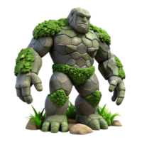 wonderful abstract extraordinary modern A colossal golem made of living stone lumbering through a dense jungle, dappled sunlight and shadow, realistic style professional genuine png