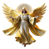 serene minimalist impressive modern A celestial being with flowing robes and glowing wings descending from the heavens, bathed in golden light, baroque style detailed original png