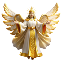 elegant rustic extraordinary traditional A celestial being with flowing robes and glowing wings descending from the heavens, bathed in golden light, baroque style premium high resolution png
