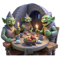 extraordinary artistic elegant abstract A group of goblins feasting in a dark, cavernous hall, lit by flickering torches, gritty and realistic style 4K high quality png