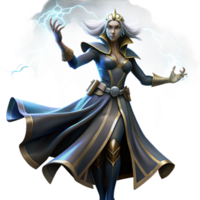 magnificent creative vibrant contemporary A powerful sorceress summoning a storm in a desolate wasteland, dramatic lighting and dynamic pose, digital painting style premium high quality png
