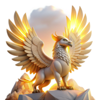 impressive abstract wonderful modern A majestic griffin perched atop Mount Olympus, feathers shimmering iridescently in the golden light of a setting sun, Art Deco style exclusive authentic png