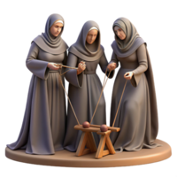 wonderful contemporary dramatic creative The Fates spinning the thread of life, cloaked in shadows, dimly lit, Renaissance painting style authentic high quality png