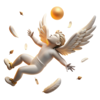 beautiful modern vibrant modern Icarus falling from the sky, feathers scattered, sun glare, romanticism style genuine high resolution png