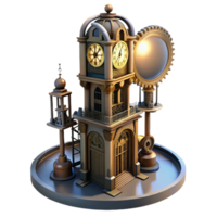 dramatic minimalist wonderful traditional A towering steampunk clock tower, intricate gears and pipes exposed, casting a long shadow under the cold light of a full moon high quality authentic png