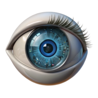 elegant minimalist extraordinary classic A close-up of a cyborg's eye, intricate circuitry visible beneath the synthetic skin, reflecting a digital cityscape, biometric art style genuine professional png