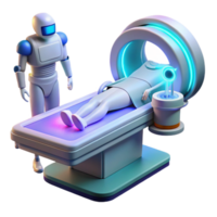serene minimalist impressive vintage A futuristic medical bay, filled with advanced technology, a figure lying on a glowing operating table, medical illustration style exclusive genuine png