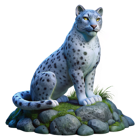 magnificent rustic magnificent contemporary A majestic snow leopard perched on a moss-covered rock, illuminated by a soft, ethereal moonlight, rendered in a hyperrealistic style professional premium png