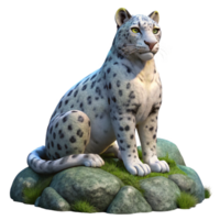 elegant creative serene classic A majestic snow leopard perched on a moss-covered rock, illuminated by a soft, ethereal moonlight, rendered in a hyperrealistic style professional professional png