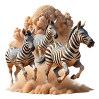 impressive creative wonderful artistic A herd of zebras running across the savanna, dust clouds billowing behind them, dynamic and powerful composition, wildlife photography style exclusive 4K png