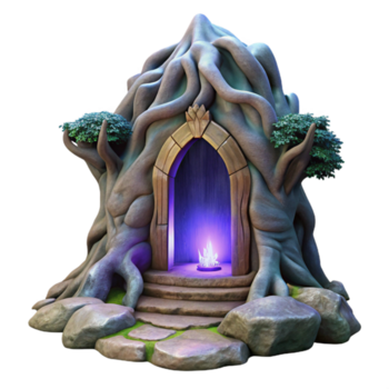 maravilloso rústico dramático creativo un oculto portal reluciente con iridiscente luz, anidado dentro el raíces de un gigante, antiguo árbol. surrealista, de otro mundo Encendiendo alto resolución alto resolución png