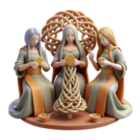 extraordinary abstract impressive contemporary The Norns weaving the threads of fate beneath Yggdrasil, Norse mythology, muted colors, intricate details, tapestry-like style genuine original png