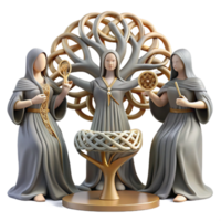 magnificent minimalist vibrant contemporary The Norns weaving the threads of fate beneath Yggdrasil, Norse mythology, muted colors, intricate details, tapestry-like style original genuine png