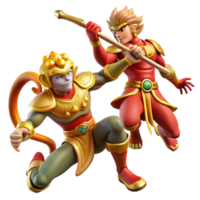 wonderful rustic dramatic modern Sun Wukong, the Monkey King, battling a celestial soldier, Chinese mythology, vibrant colors, dynamic pose, comic book style exclusive genuine png