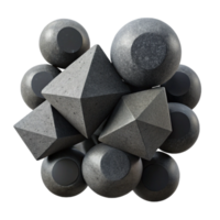 impressive minimalist magnificent classic A cluster of floating, geometric shapes, rendered in matte black and textured concrete, with a stark, minimalist lighting style authentic authentic png
