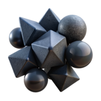 stunning classic magnificent artistic A cluster of floating, geometric shapes, rendered in matte black and textured concrete, with a stark, minimalist lighting style 4K exclusive png