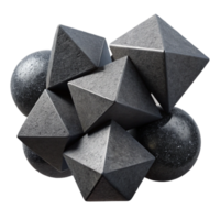 magnificent classic impressive creative A cluster of floating, geometric shapes, rendered in matte black and textured concrete, with a stark, minimalist lighting style authentic detailed png