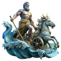 elegant rustic wonderful modern Poseidon commanding a storm-tossed sea, waves crashing around his chariot pulled by hippocamps, dark and dramatic lighting, Baroque painting style authentic original png