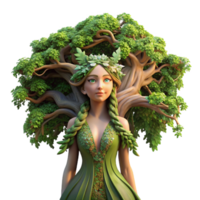 extraordinary vintage elegant vintage An ethereal dryad emerging from a giant oak tree, dappled sunlight filtering through the leaves, covered in moss and vines, Pre-Raphaelite style genuine 4K png