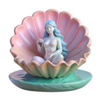 elegant modern wonderful creative A serene Aphrodite emerging from a giant scallop shell, soft pastel colors, gentle ocean waves lapping at the shore, Rococo style exclusive professional png