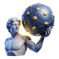 vibrant creative vibrant traditional A stoic Atlas holding the celestial sphere, intricate constellations glowing on its surface, low angle shot, neoclassical style high resolution authentic png