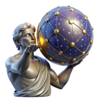 extraordinary artistic beautiful creative A stoic Atlas holding the celestial sphere, intricate constellations glowing on its surface, low angle shot, neoclassical style detailed original png