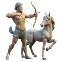 impressive rustic elegant rustic A wise old centaur teaching archery to a young satyr, dappled sunlight in a forest clearing, classical Greek sculpture style professional authentic png