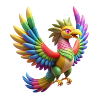 elegant artistic magnificent modern A majestic Quetzalcoatl, feathers shimmering with rainbow hues, soaring through a clear blue sky, Aztec art style genuine high quality png