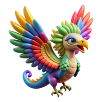 magnificent abstract beautiful modern A majestic Quetzalcoatl, feathers shimmering with rainbow hues, soaring through a clear blue sky, Aztec art style high resolution detailed png