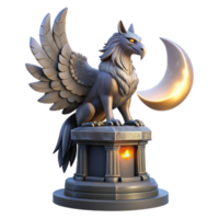 stunning traditional beautiful creative A majestic griffin perched atop a crumbling obsidian tower, illuminated by the ethereal glow of three moons, Art Nouveau style genuine 4K png