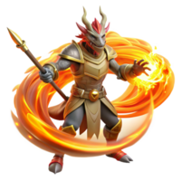 extraordinary traditional serene abstract A fierce dragonborn warrior wielding a flaming sword, standing amidst a swirling vortex of magical energy, dramatic lighting, comic book style high quality 4K png