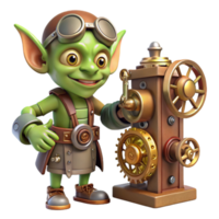 magnificent artistic stunning classic A mischievous goblin tinkering with a complex clockwork contraption in a dimly lit cavern, steampunk style, intricate details authentic 4K png