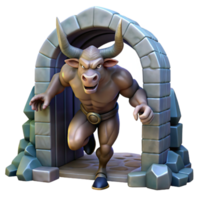 impressive contemporary dramatic minimalist A fearsome minotaur charging through a labyrinthine dungeon, dynamic lighting, Frank Frazetta style detailed high resolution png