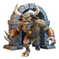 serene abstract dramatic creative A fearsome minotaur charging through a labyrinthine dungeon, dynamic lighting, Frank Frazetta style original 4K png