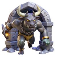 elegant rustic beautiful creative A fearsome minotaur charging through a labyrinthine dungeon, dynamic lighting, Frank Frazetta style authentic premium png