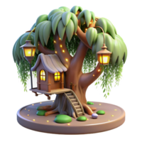 extraordinary minimalist dramatic artistic A whimsical treehouse nestled in the branches of a giant willow tree, glowing with fairy lights, Ghibli Studio style high resolution exclusive png