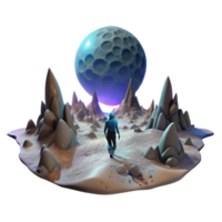 serene traditional impressive vintage A lone wanderer traversing a desolate, alien landscape, illuminated by the eerie glow of a dying star, science fantasy style professional exclusive png