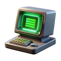dramatic contemporary vibrant traditional A vintage computer terminal displaying complex code, green phosphor glow, dark background, retrofuturistic style, grainy texture 4K genuine png