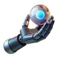 stunning classic beautiful minimalist A disembodied robotic hand delicately holding a glowing orb of data, dark, moody lighting, realistic style, high detail high resolution 4K png