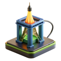 stunning creative stunning traditional A 3D printer constructing a miniature replica of the Eiffel Tower, glowing filament, close-up shot, industrial design style premium professional png