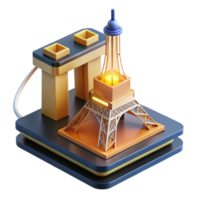 vibrant contemporary extraordinary vintage A 3D printer constructing a miniature replica of the Eiffel Tower, glowing filament, close-up shot, industrial design style premium high quality png