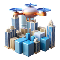 magnificent modern serene rustic A drone delivering a package in a futuristic city, flying high above skyscrapers, aerial view, cinematic lighting, science fiction style premium genuine png