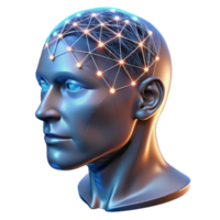 dramático moderno extraordinário moderno uma transparente humano cabeça com visível neural caminhos iluminado de pulsante luz, biométrico dados visualizado, científico ilustração estilo autêntico original png