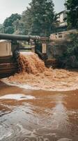A river with brown water flowing through it photo