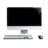 Desktop computer setup with a large black screen keyboard and mouse png