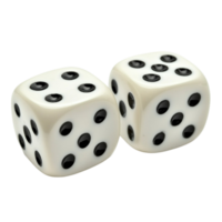 Pair of white dice with black dots showing different numbers on each face png