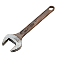 Rusty adjustable wrench with a well worn metallic surface png