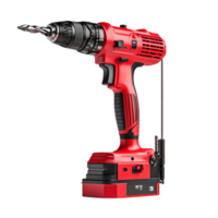 Powerful red cordless drill with a sharp drill bit png